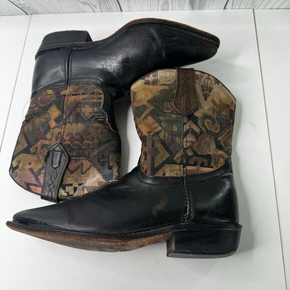 Vintage L.L. Bean Women’s 8 Cowboy Boots Black Leather Tapestry Western Boho USA - Picture 4 of 11